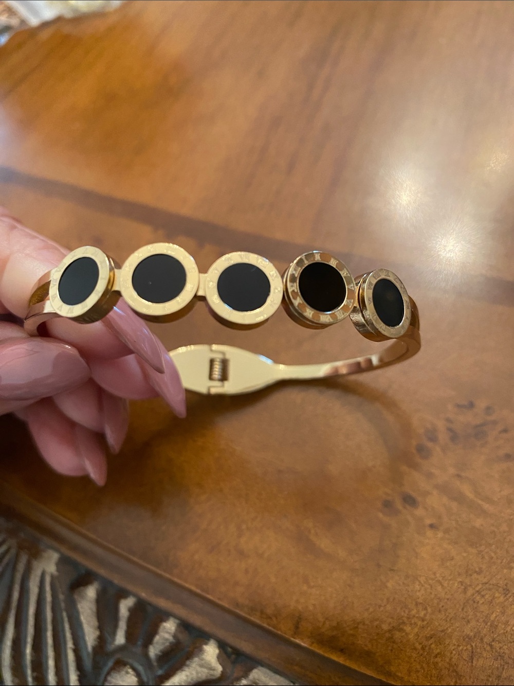Gold Tone Bracelet with Black Circle Accents - Women Jewelry